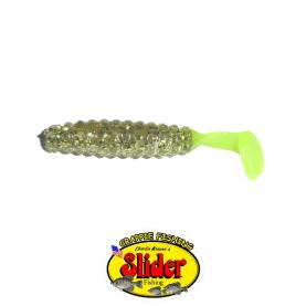 Slider Crappie Grubs 1,5" - 3,8 cm Gold Glitter Chartreuse Tail