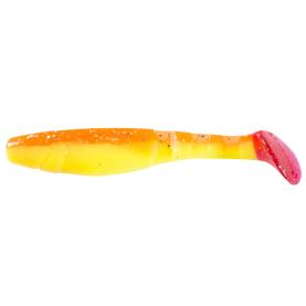 Relax Kopyto-Classic Gummifisch 4" - 11 cm - 10 Stück - fluogelb / orange-silber Glitter / red tail - silk / orange-silver Glitter / red tail - ZipBag