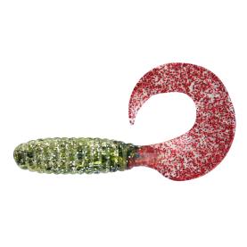 Relax Twister 4" - 8 cm klar silber glitter / chartreuse glitter / red tail - 5 Stück